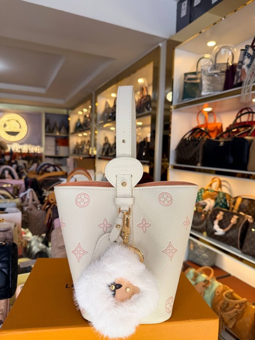 Louis Vuitton Blue Denim Mini Bucket Bag with Natural Leather Strap